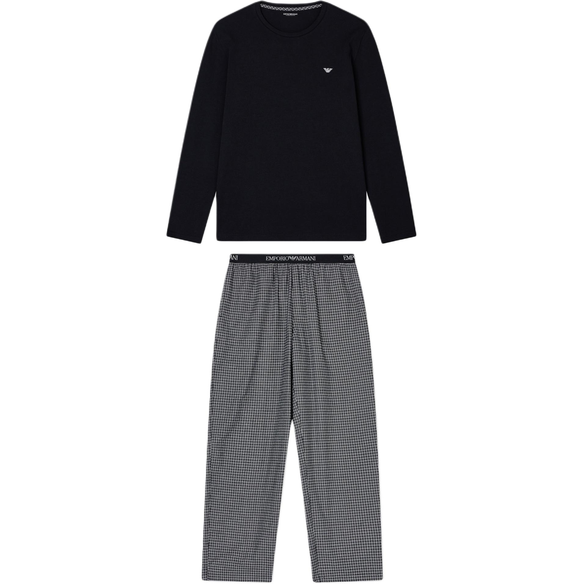 Emporio Armani FW25 Футболка с длинным рукавом и круглым вырезом Клетчатые брюки Пижамный комплект Мужской пижамный комплект EM000614-AF14998-MC217 L