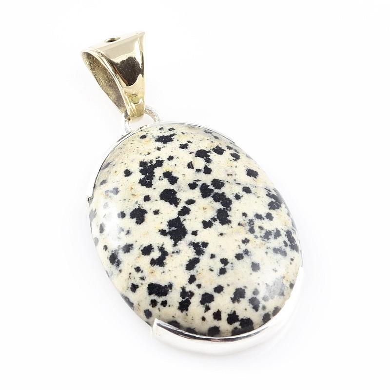 

Natural Dalmatian Jasper Gemstone 925 Sterling Silver Two Tone Pendant 1.9 u4S81