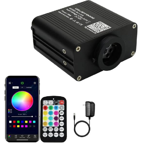 AZIMOM Bluetooth/RF Control 16W Music Mode Fiber Optic Light Source RGBW Light Box Engine for Car Home Star Ceiling Light Effect Decoration