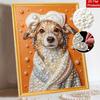 Handmade Framed Pearl Painting Set with Cute Elegant Puppy Wearing Towel Design 5D Shiny Bead Art Canvas Creative Craft for Room Decor