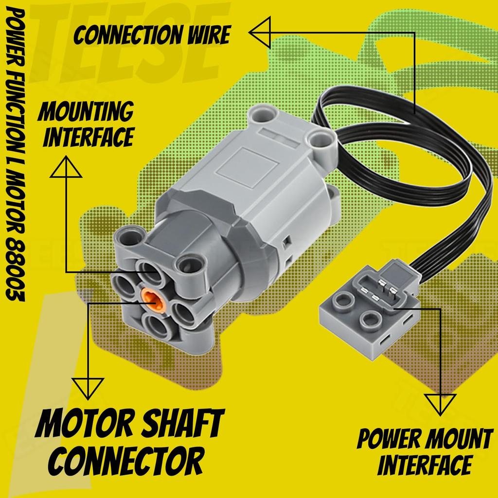 TEESE 50-Piece Technic Electric Motor Set with Box Extension Cable, Gear Axle Universal Joint, Compatible with LEGO Technic Parts