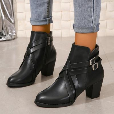 Fashion Shoes for Women 2024 Winter New Pin Buckle Design Zipper Women's Boots Comfortable Thick Heel Commuting Office Ladies Shoes