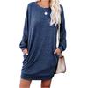 Women's Fashionable Long-sleeved Solid-color Round-neck Pocket Dress