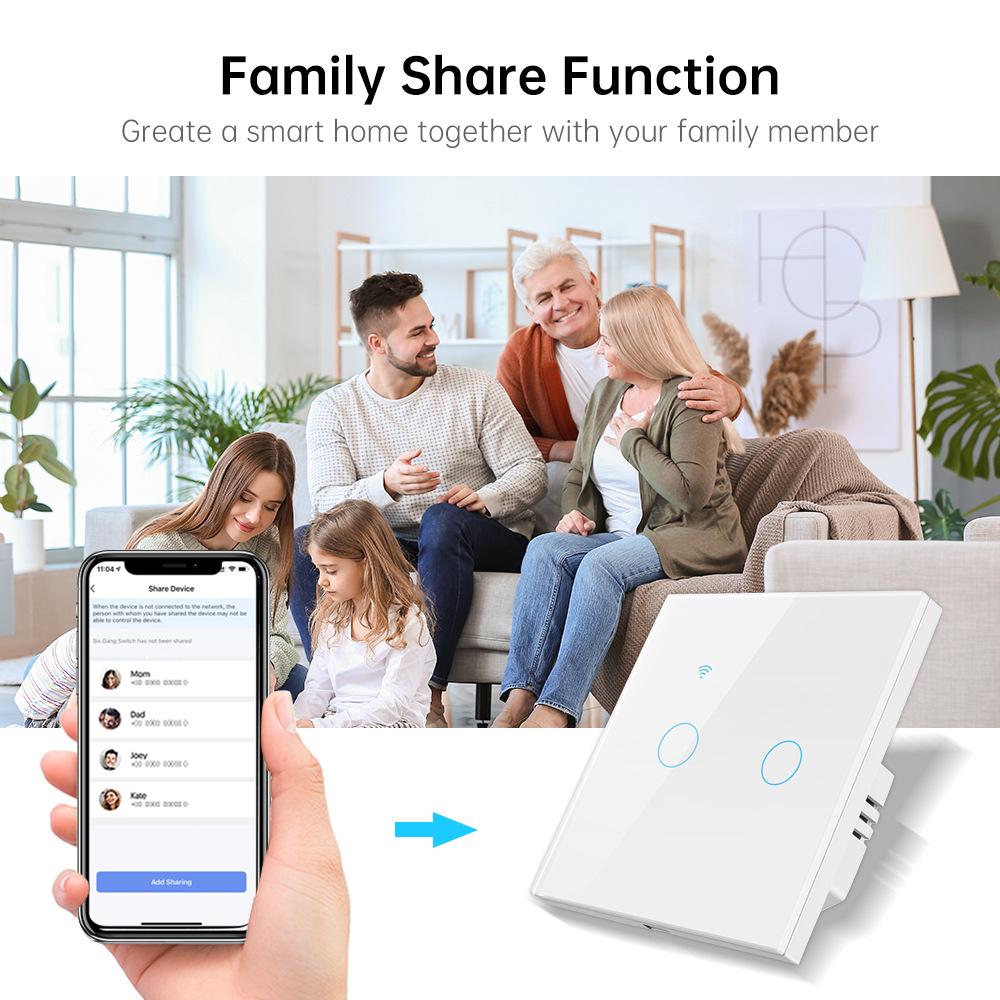 Smart WiFi Double Control Graffiti Switch, EU/UK 86 Type, Neutral Wire, Three-Way, with APP Timer & Voice Control.