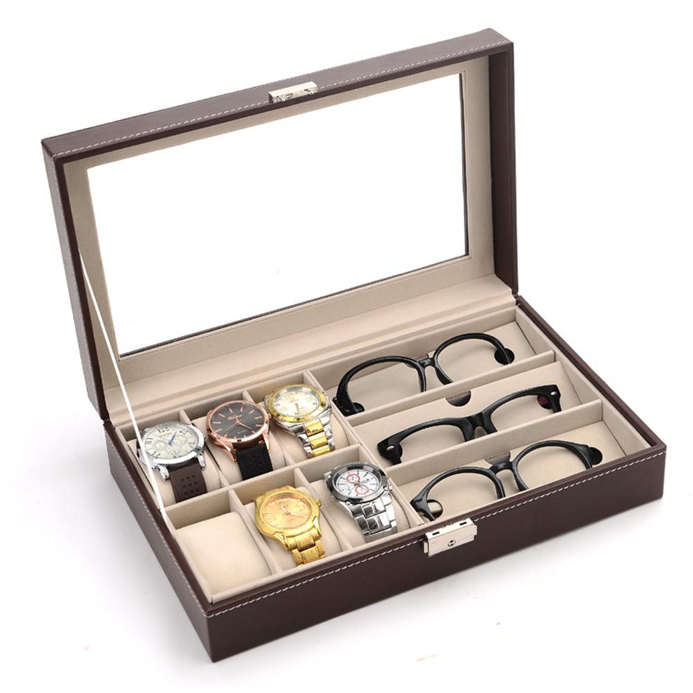 Simple Transparent Lid Large Capacity Watch Glasses Box Store 6 Watches and 3 Glasses