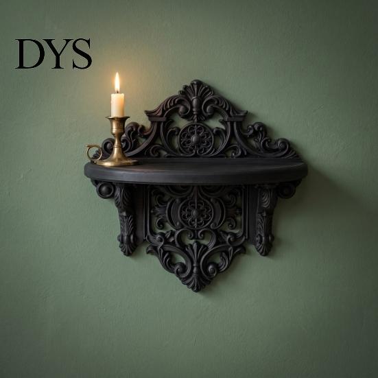 Home Decor Wall Shelf Vintage Floating for Wall, 3D Printed Gothic Carving Display Shelf, Style Mount Black Storage Rack Office Living Room Mounted
