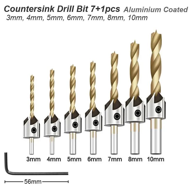 Set de burghie Countersink din oțel rapid pentru teșire din lemn, alezoare pentru prelucrarea lemnului, tâmplărie, alezor, Counterbore, tăiere gaură pilot