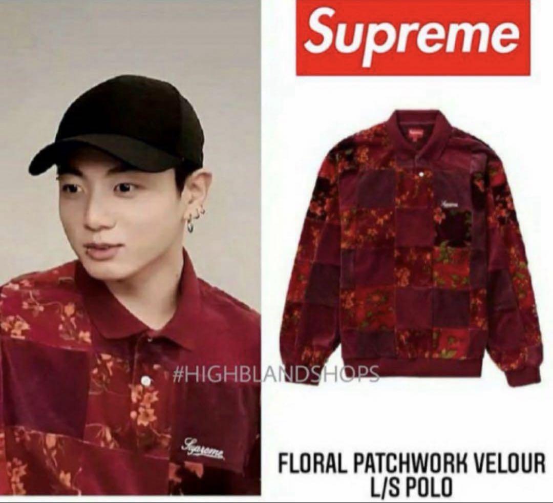 

[USED] BTS Gugu wears Supreme 2022 velvet floral polo shirt