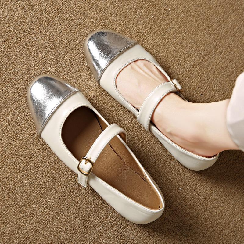 Mary Jane shoes women's color matching flat bottom 2025 summer new late evening wind small fragrant wind French single shoes light mouth small leather