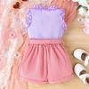 Girls Fashion Suit Spring Summer Kids Casual Cute Lace Vest + Solid Color Shorts with Belt Suit