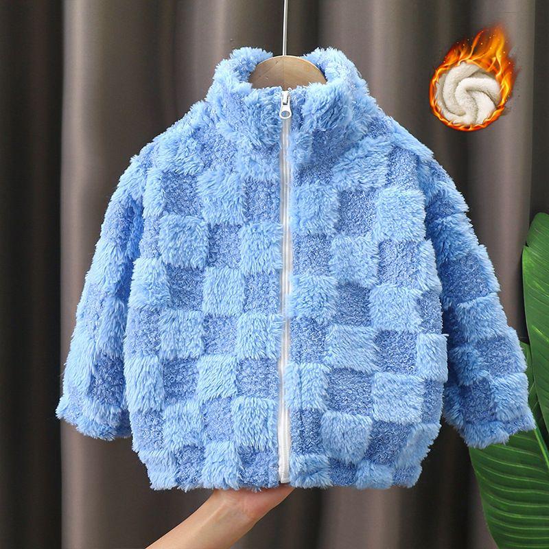 WTEMPO Dubbelzijdige fleece jas voor jongens winter met dikke fleece top opstaande kraag voor warmte en bovenkleding 140
