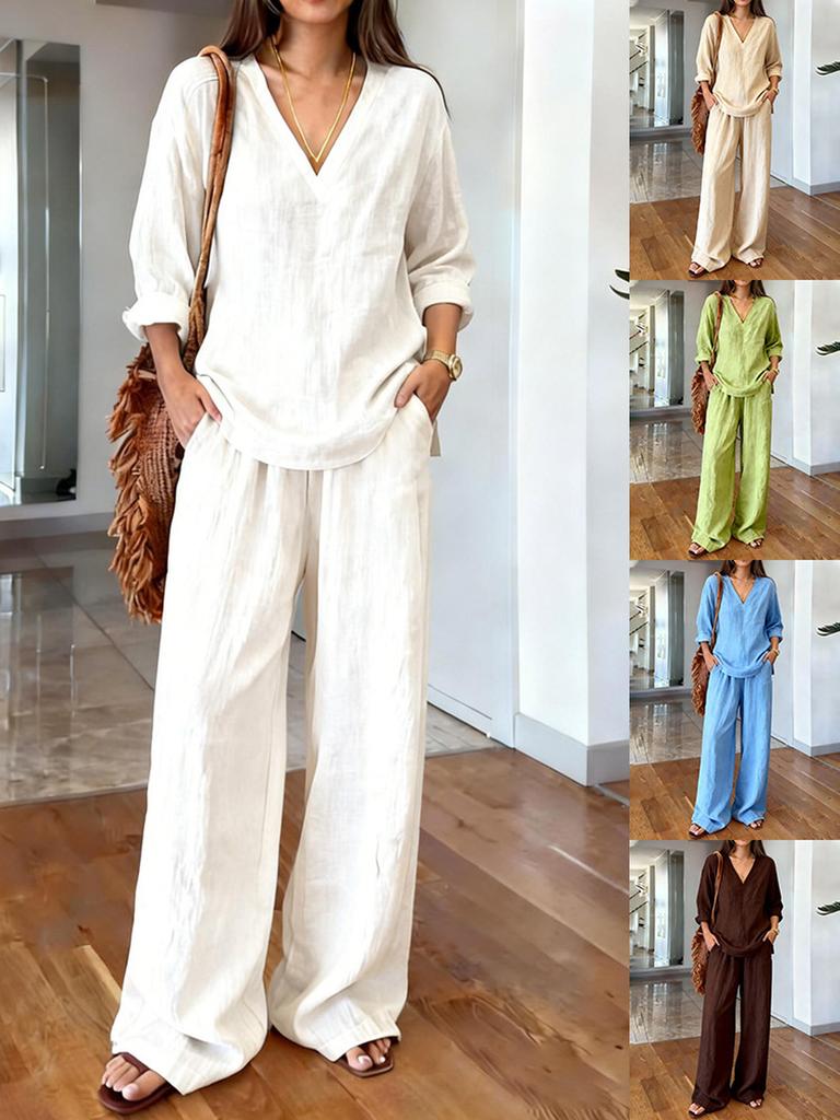 New Arrivals Women's Casual V-Neck Pullover Long Sleeve Pants Spring Set