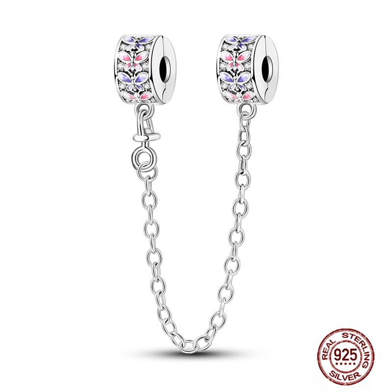 Star Moon Slide Safety Chains Charms 925 Sterling copper Heart Evil eyes Silicone Spacer Beads Fit Original Bracelet DIY Zircon