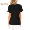 Women Tops Short Sleeve V-Neck Pleated Hem Tee Shirt Solid Color Draped T-Shirt with Side Buttons Daily Wear