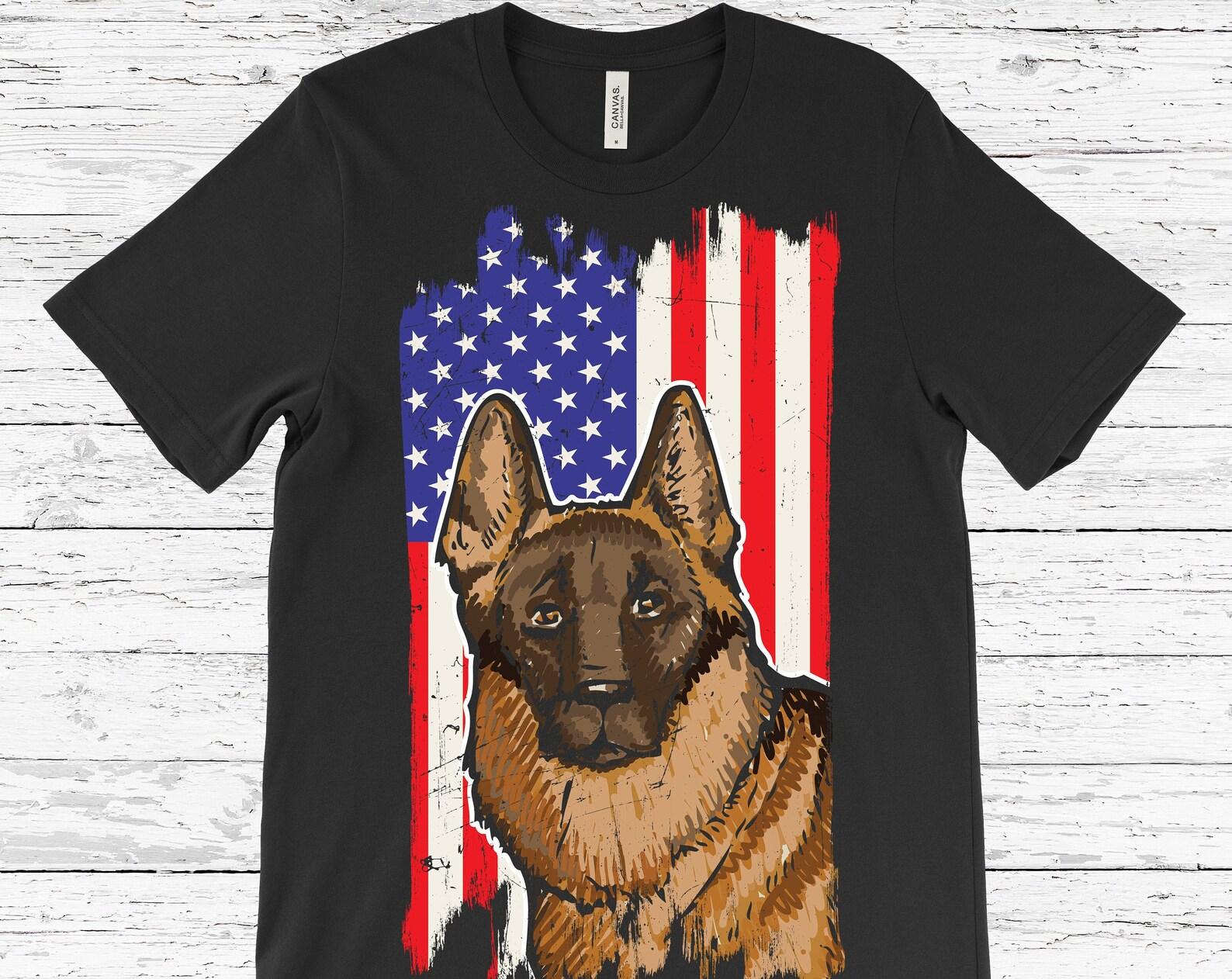 American Flag German Shepherd Dog Vintage T-Shirt, Shepherd Mom Mama Dad T Shirt, GSD Owner Gift, K9 Police Lover, Handler Trainers Present, 110