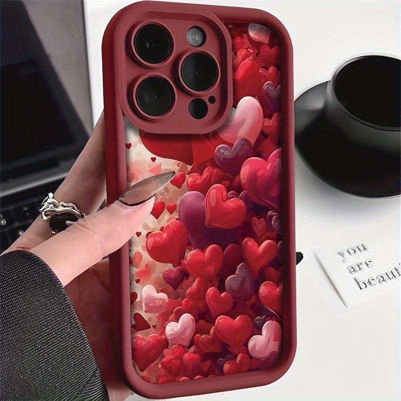 High-End Shiny Heart-Shaped High-Tube Phone Case in Burgundy, Suitable for iPhone 17, 16, 15, Plus, Pro, Max Series Phones - Ideal for Gifting