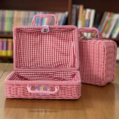 Cesti in PP Rattan Retrò Cesto da Picnic per Conservazione Valigia in Rattan con Manico Scatola Regalo Cesto Intrecciato per Cosmetici Organizzazione Conservazione