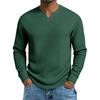 Herren Plus Size Waffel Karomuster Slim Fit Langarm V-Ausschnitt Lässiges T-Shirt