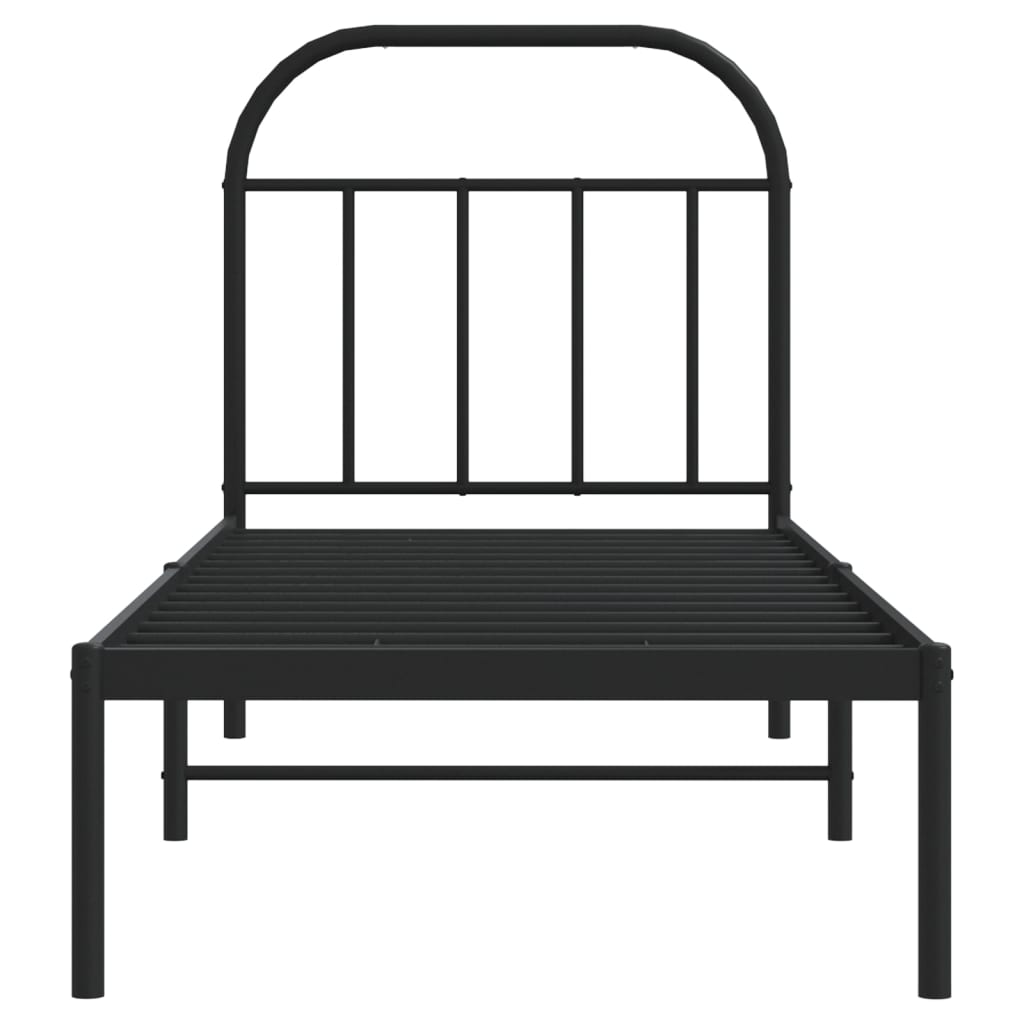 Metal Bed Frame with Headboard Black 75x190 Cm