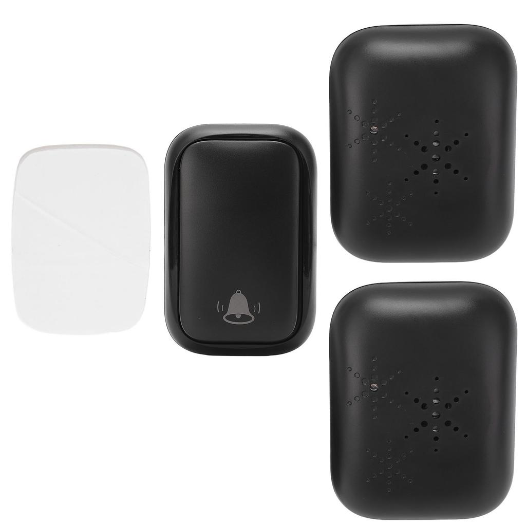Wireless Doorbell ABS Black Self Powered 150m Range 433MHz with 2 Receivers for Home Hotel Factory AC
