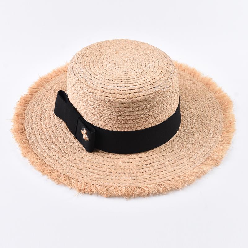 Natural Raffia Straw Hats for Women Ribbon Decoration Elegant Ladies Party Dress Hats Summer Travel Beach Sun Hat