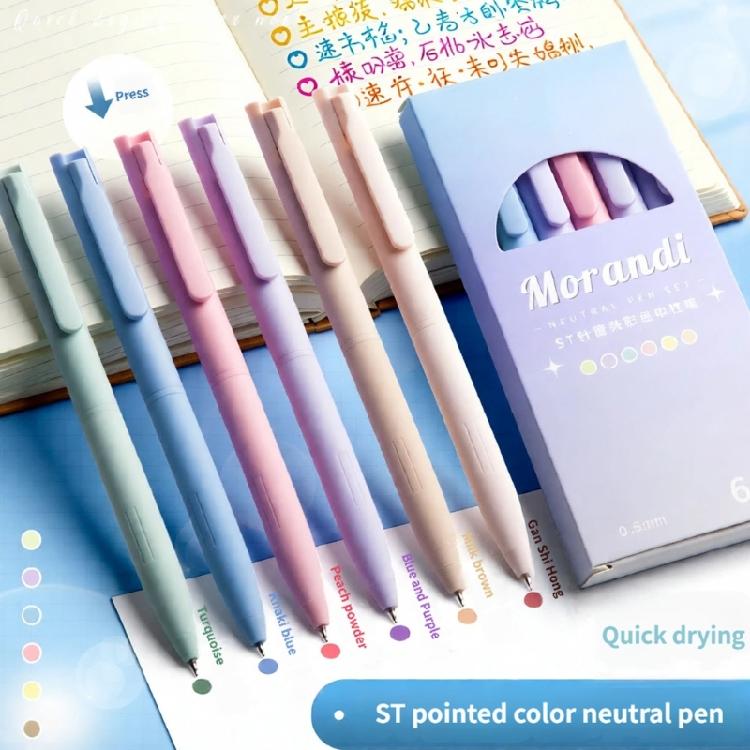 Set Of 6 0.5mm Ink Roller Ball Pen Fine Point Pen For Exams Office School Writing Smooth Quick Drying Clicks Gel Pen Set