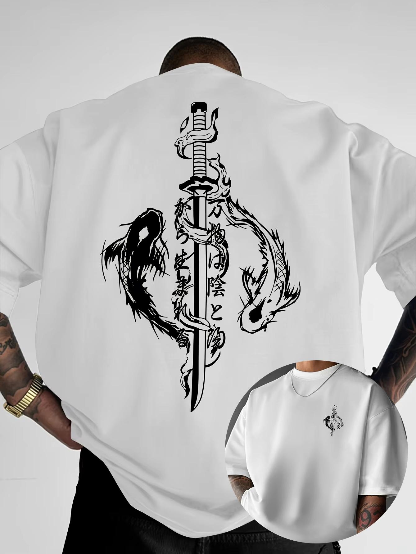 

Fashion pattern Tshirt Summer Mens Japanese Bushido and Samurai Sword Outdoor Loose Short Sleeve Round Neck Tshirt 3XL