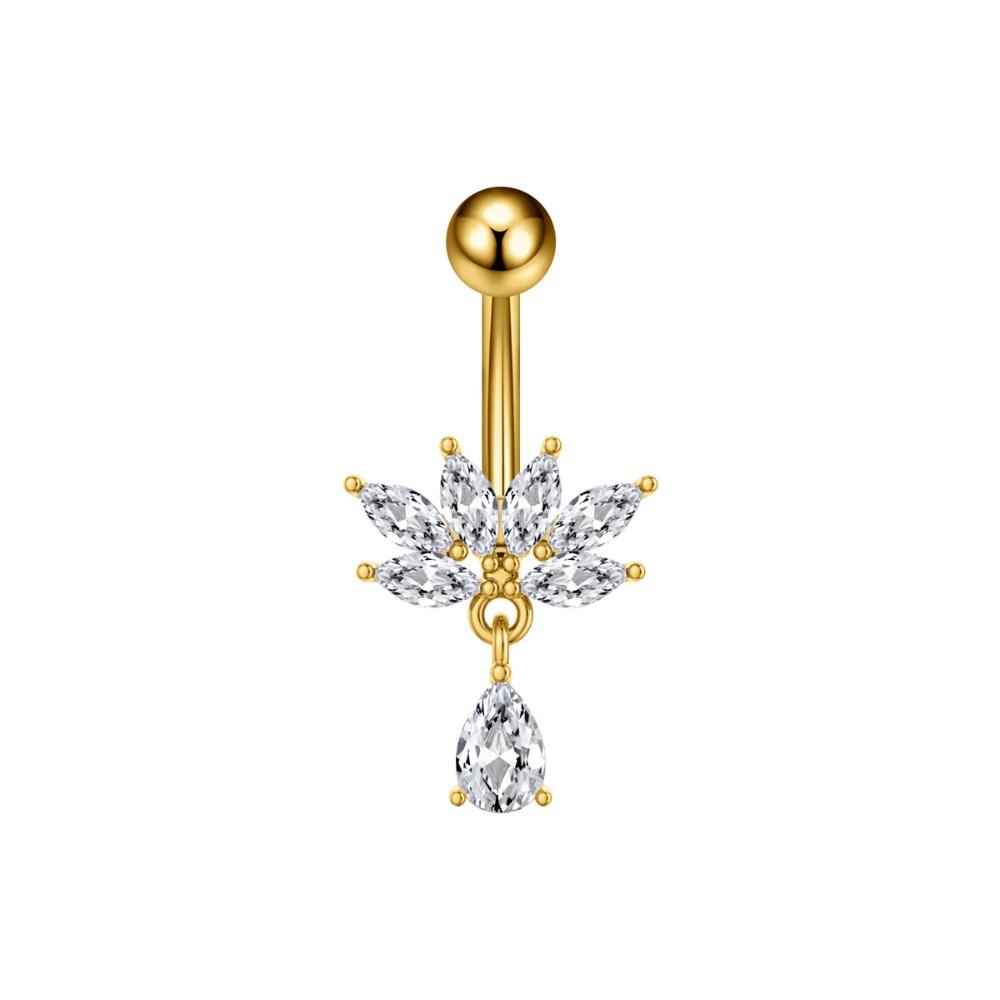 Elegant Gem Navel Piercing Copper Shiny Body Jewelry Crystal Ball Belly Button Rings  Accessories