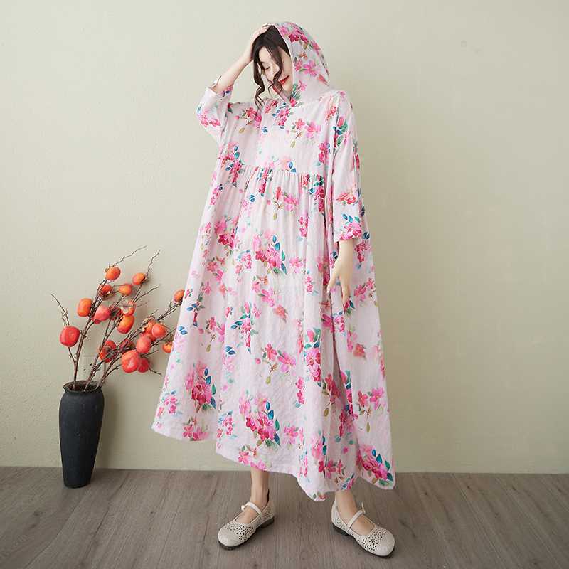 A Niche Yunjin Yarn Cotton Linen Printed Dress