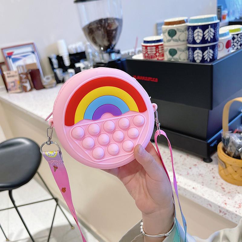Adorabile Borsa in Silicone per Bambini Mini Borsa a Tracolla Arcobaleno per Bambini Unisex