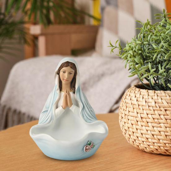 Virgin Mary Statue Rosary Holder Our Lady Rosary Bowl Resin Figurine Sculpture Home Office Bookshelf Desktop Decoration Ornament