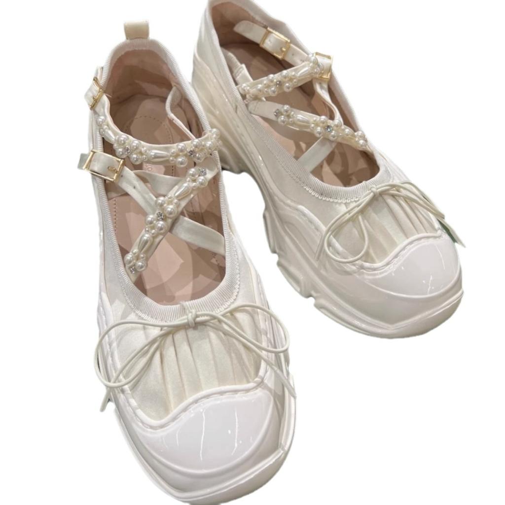 Spring and Autumn Women's Low Heels Korean Style Pearl Chain Mary Jane Flats Ladies' Casual Shoes