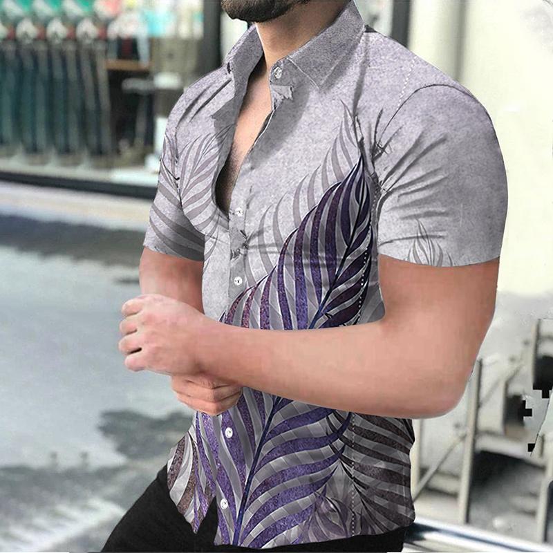 

Summer Fashion Men s Casual Oversized Shirts Turn-down Collar Buttoned Shirt Stripe Print Short Sleeve Tops Party Mens Clothing 2XL