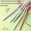 4pcs Reusable Silicone Straws Set with Cleaning Brushes for Water Milk Juices Smoothies Flexible Portable Straight Bent Straws