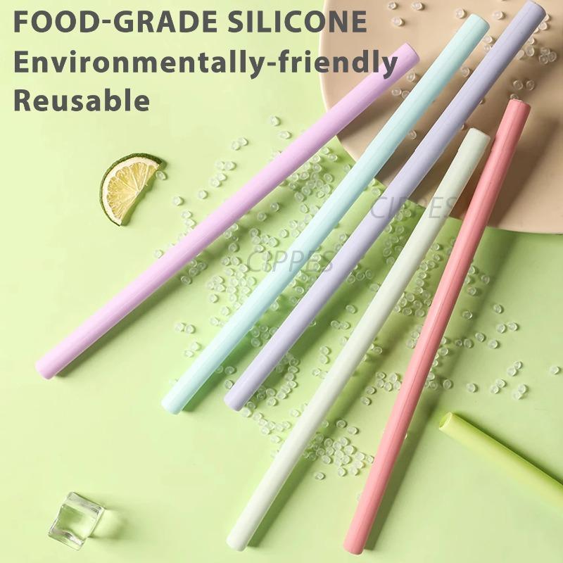 4pcs Reusable Silicone Straws Set with Cleaning Brushes for Water Milk Juices Smoothies Flexible Portable Straight Bent Straws
