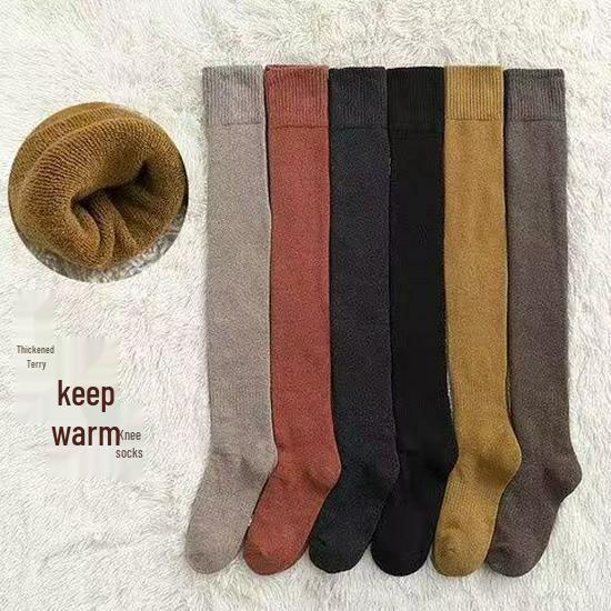 Women's Fleece-Lined Over-the-Knee Thickened Terry Socks - Slimming & Versatile for Autumn/Winter
