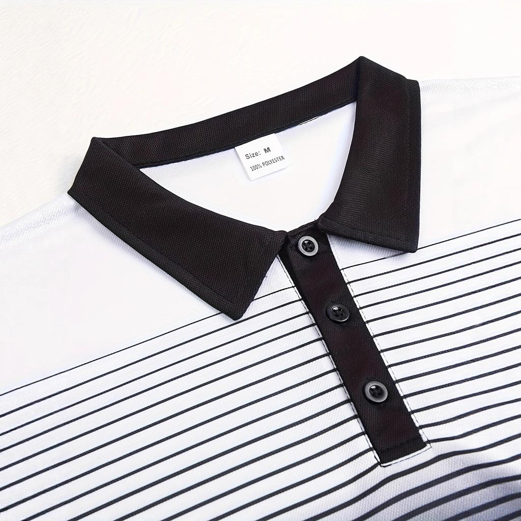 Men’s T-shirt: Summer Business, Fashion, Casual and Sports Short-sleeved Striped Printed Collared Polo Shirt