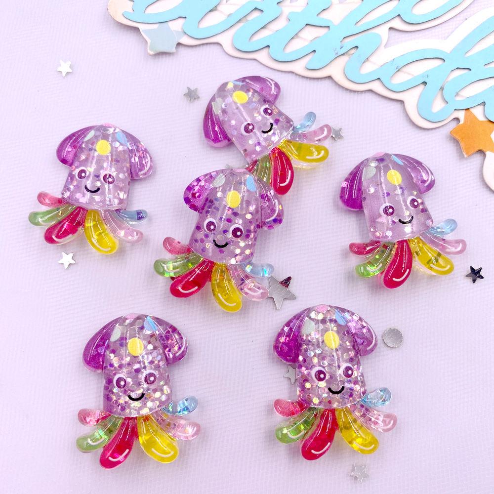 10pcs Glitter Colorful Resin Sea Star Crab Jellyfish Dolphin Ocean Animal Flatback Rhinestone Scrapbook DIY Figurine Decor Craft
