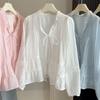 Spring and Summer Thin Fungus Edge V-neck Strap-on Shirt Women's French Loose Lantern Sleeve Inner Top Shirt