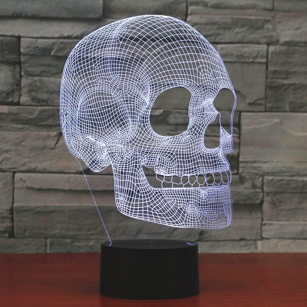 Scary Skull Night Light 3D Illusion Lamp, 7 Colors Changing USB Touch Switch Table Lights, Bedroom Halloween Decoration Lamps