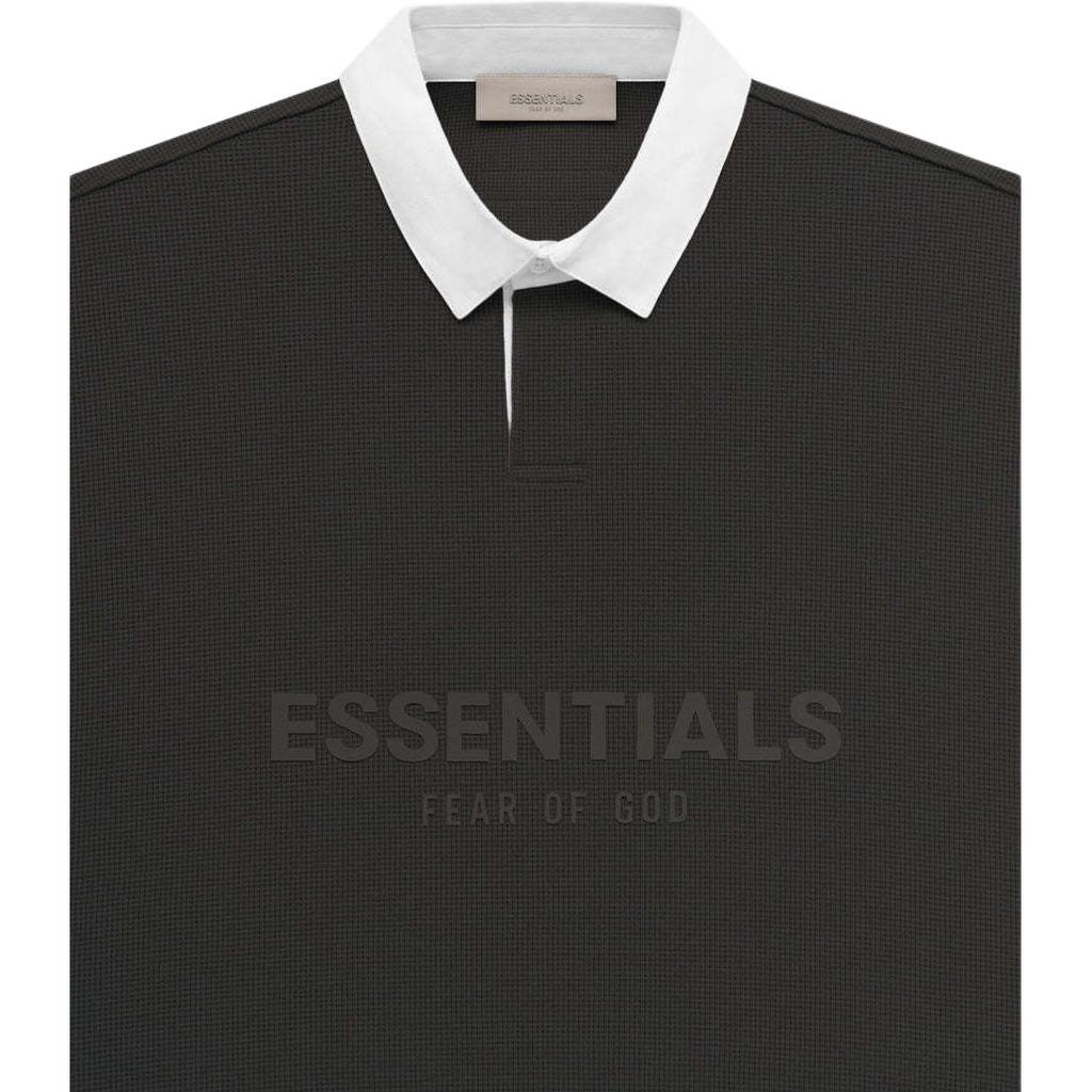 Fear of God Essentials SS23 Waffle Henley Rugby Polo Men Tops Off-Black FOG-SS23-058