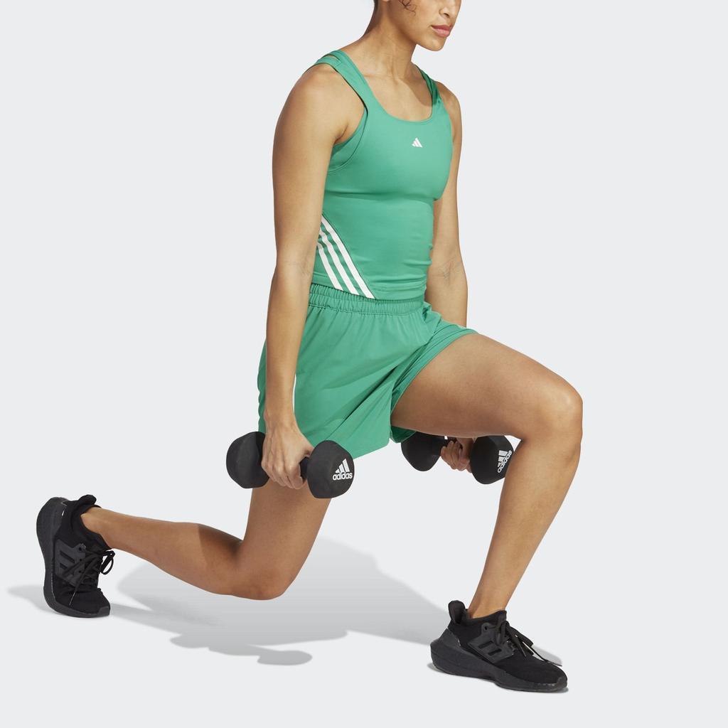 Adidas Logo Print Three Stripe Shorts Women Bottoms Green HS2363