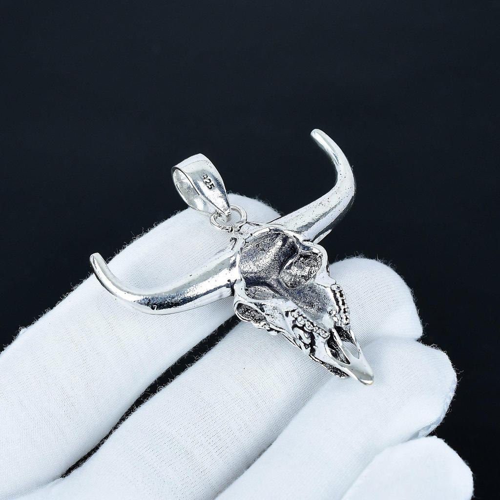 Buffalo Skull Pendant, 925 Sterling Silver Handmade Pendant, Antique Pendant, Vintage Chain Pendant Necklace, Anniversary Gift For Love