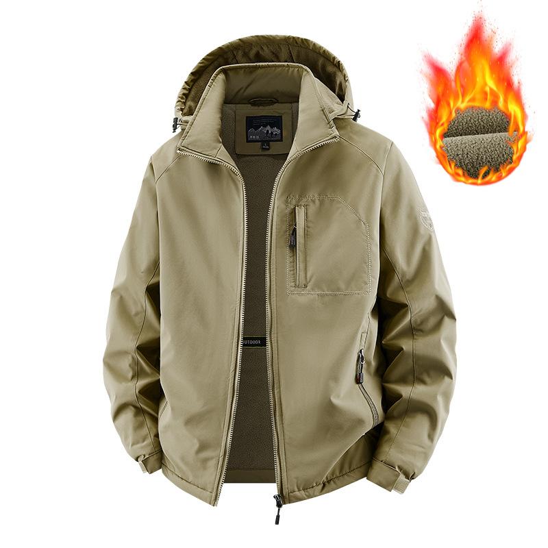 Men's Detachable Hat, Winter Cotton Coat, Thick Cotton Jacket with Plush Insulation, Warm Cotton Coat, and Cold Resistant Men's Jacket