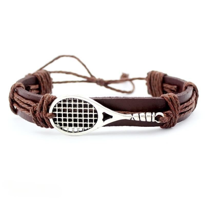 

New Genuine Leather Badminton Bracelet Silver Badminton Charm Wristband