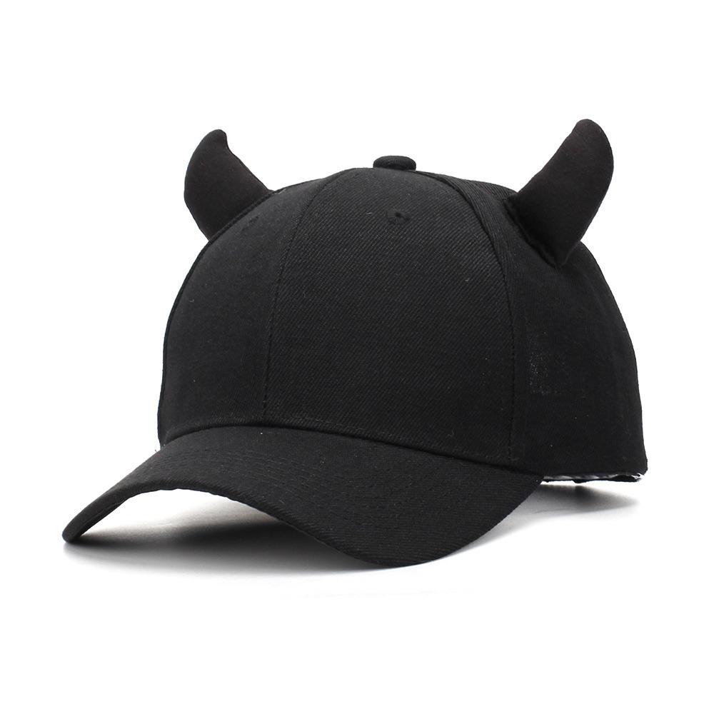 Sunscreen Baseball Cap Ox Horn Sport Trucker Hat Casual Peaked Cap Cosplay Black Black Horn