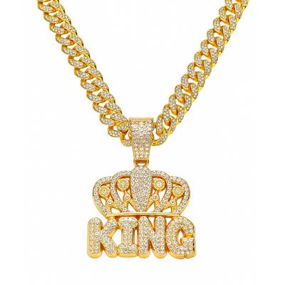 Full Diamond Crown English KING Dragon Beard Chain Pendant, European and American Men's Chain Hip-hop Style Personalized Necklace