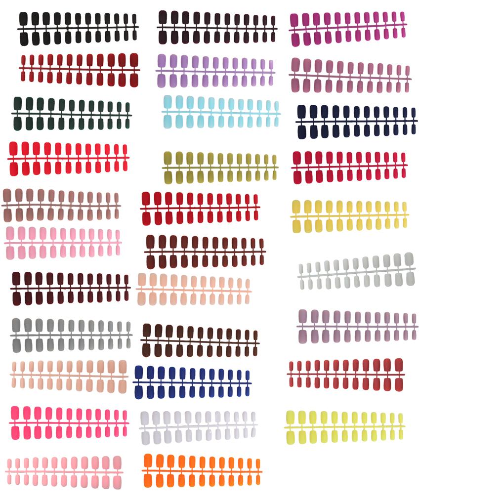 1 Set Glue On Nails Medium Length Toe Square Style Matte Press On Stick Solid Color Art Decals Beauty Tool Manicure Kit