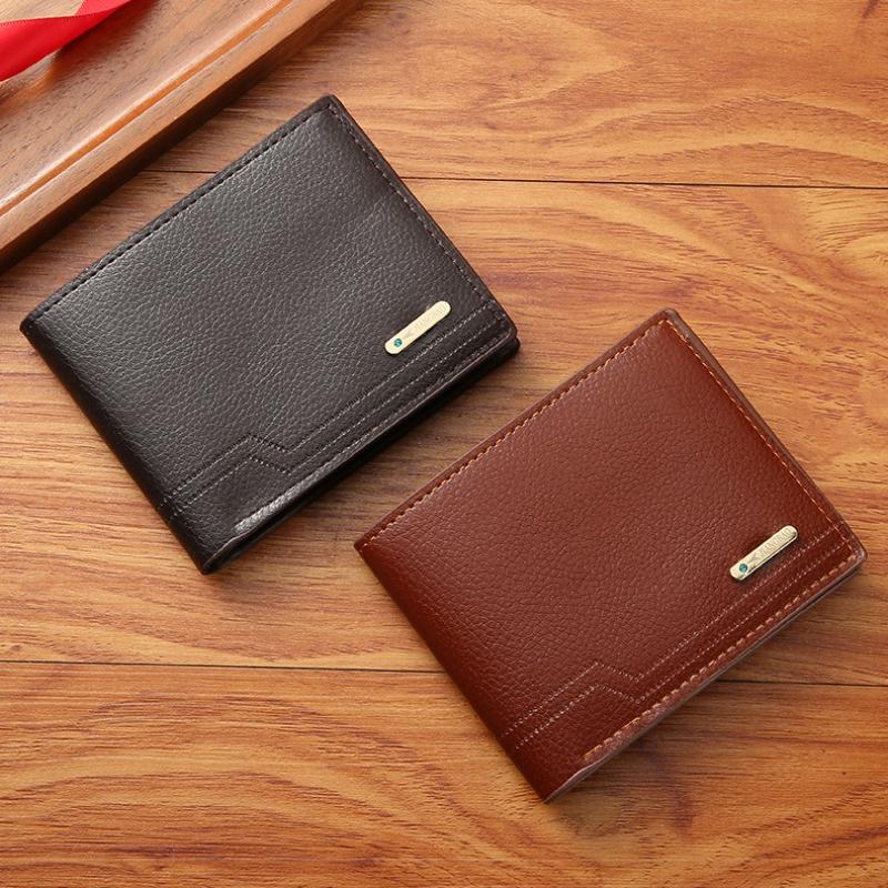 Men's Fashionable Bifold Thin Short Wallet Casual Lychee Patterned Soft Leather Man Wallet Multi Card Slot PU Leather Purse