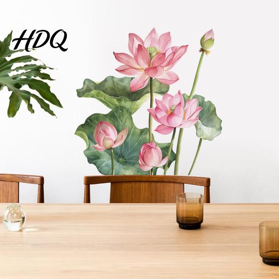 Lotus Leaf Decals Flower Toilet Sticker Peel and Stick Bathroom Decor Decal Removable Waterproof Lid Wall Sticker Water Resistant